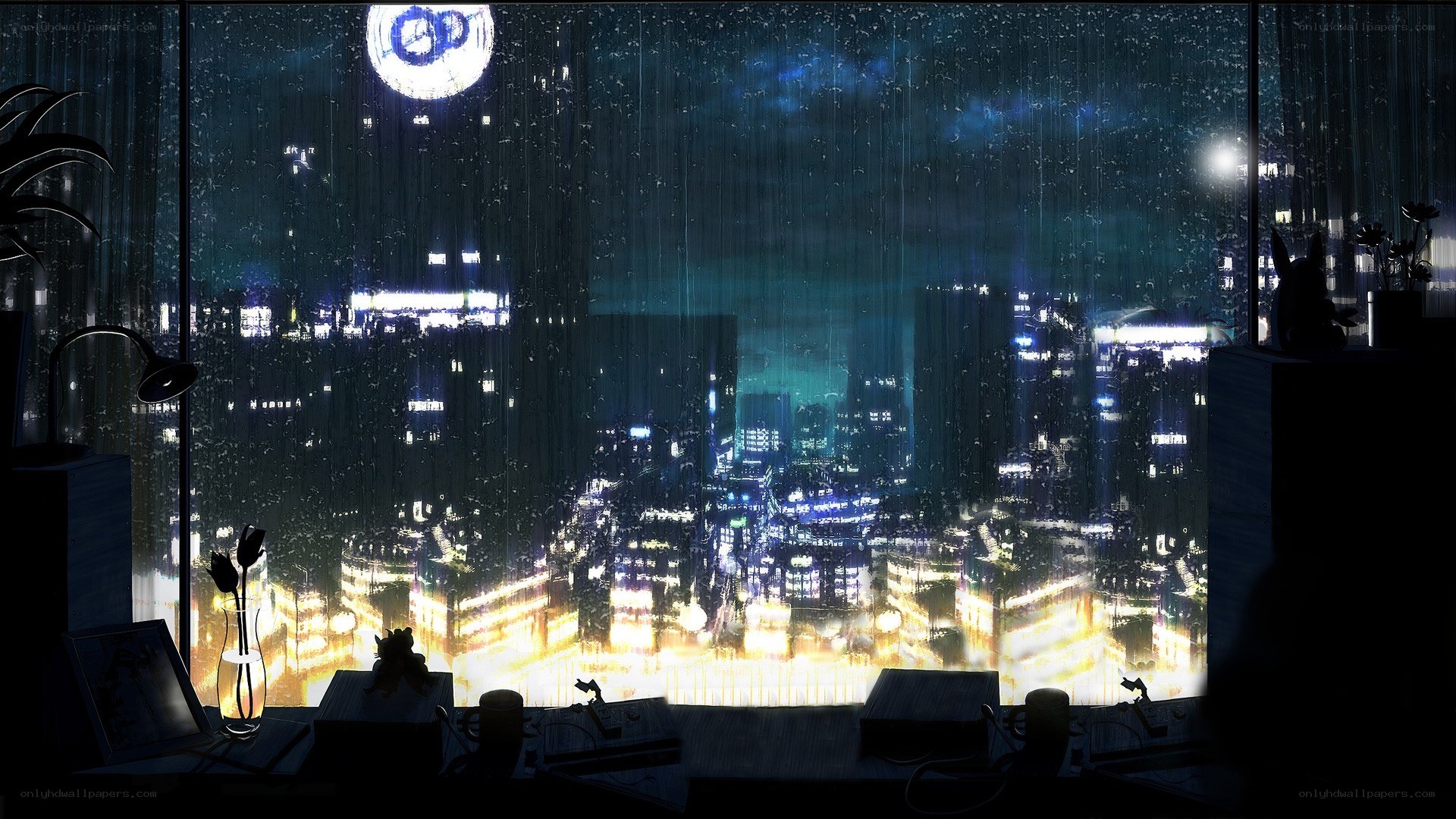 Rainy city night view