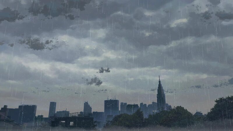 Rainy city skyline