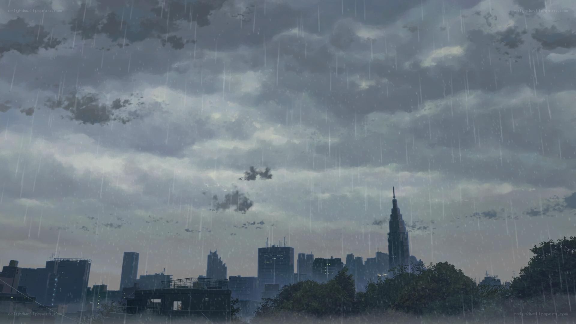 Rainy city skyline