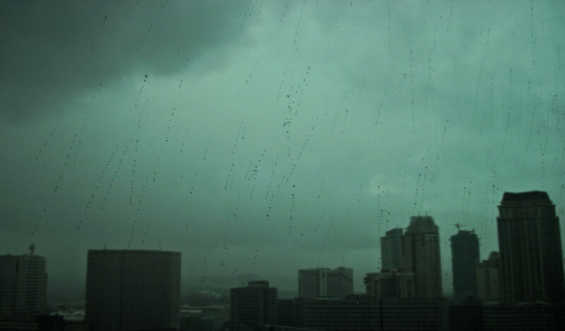 rainy city skyline view
