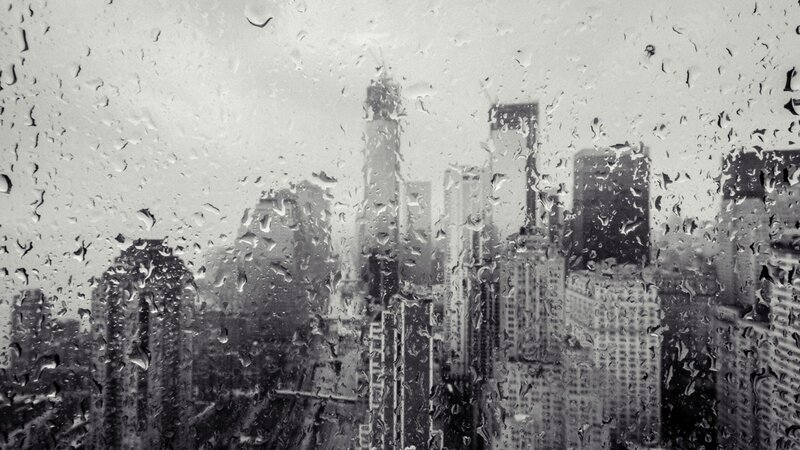 rainy city skyline view