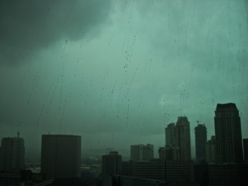 rainy city skyline view