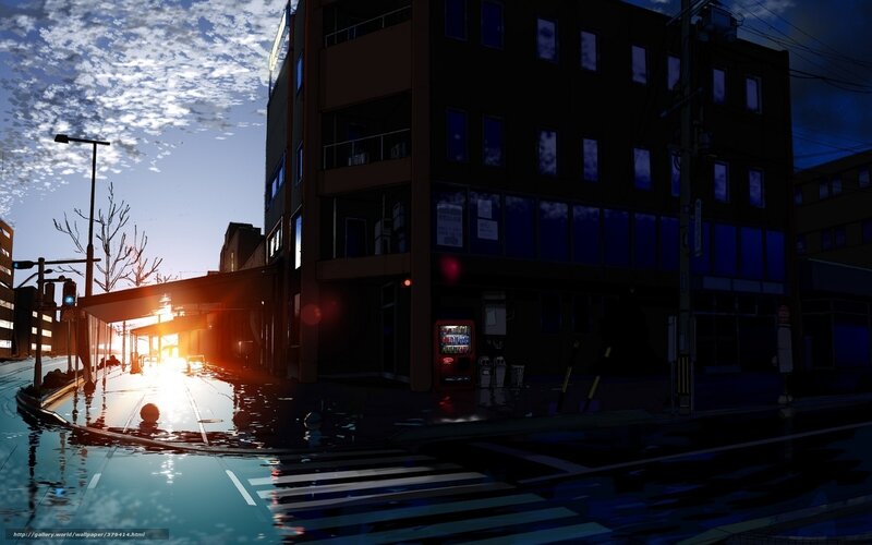 rainy city street at dawn