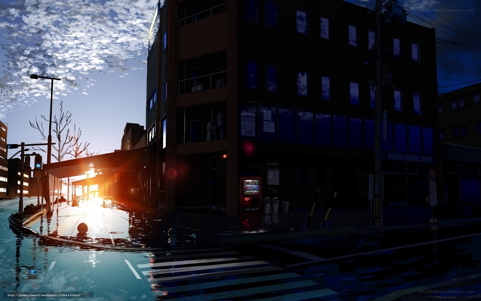rainy city street at dawn