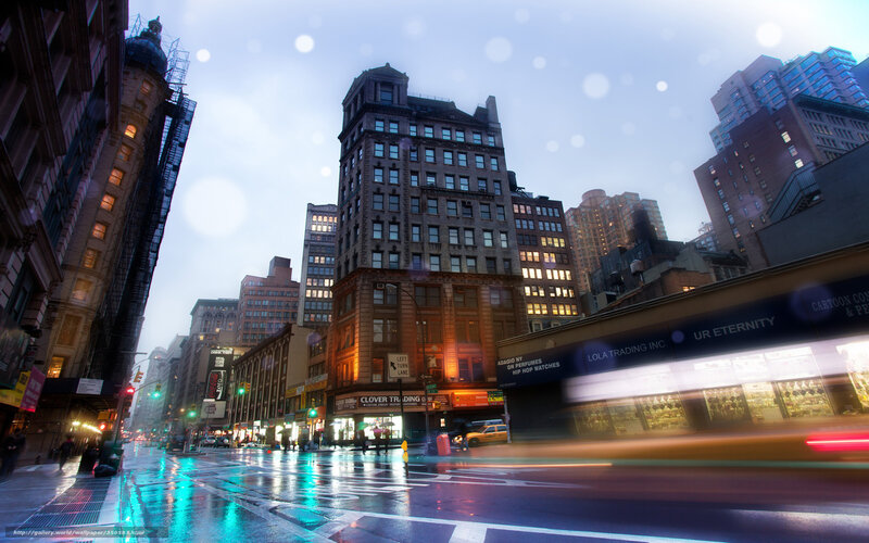 Rainy city street at dusk