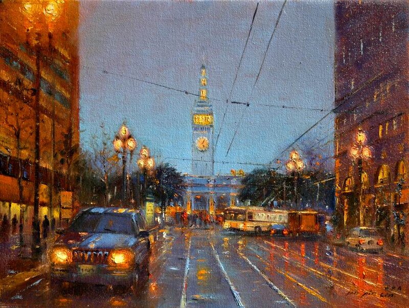 Rainy City Street at Dusk — Blue