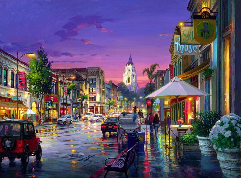 Rainy City Street at Dusk — Purple