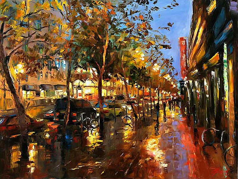 Rainy City Street at Dusk — Yellow