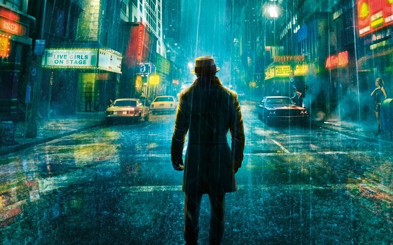 rainy city street at night