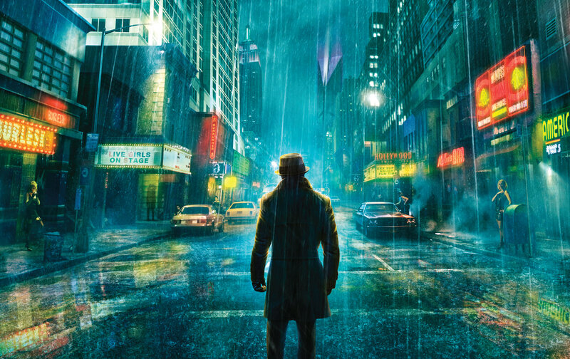 rainy city street at night