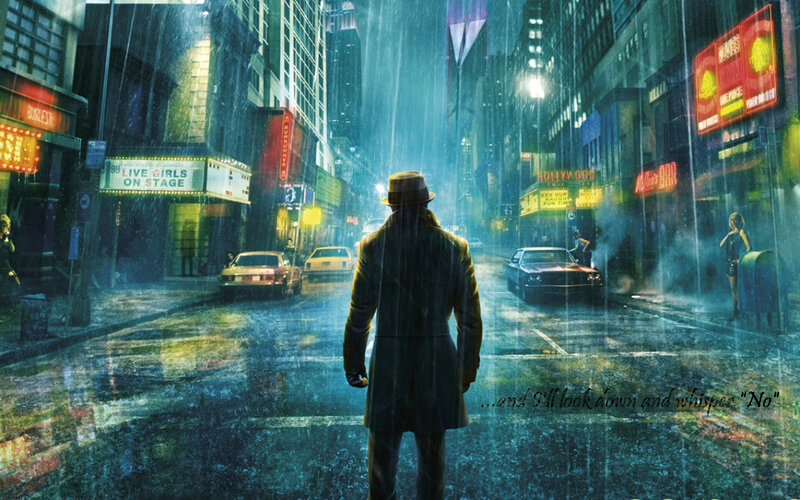 rainy city street at night
