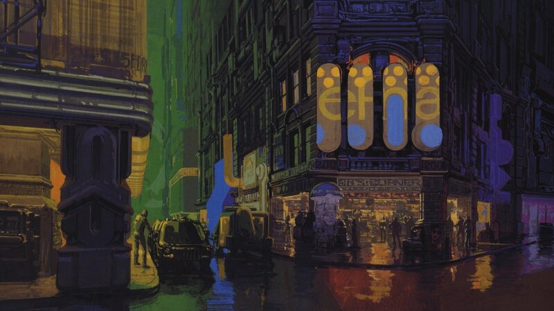 rainy city street at night