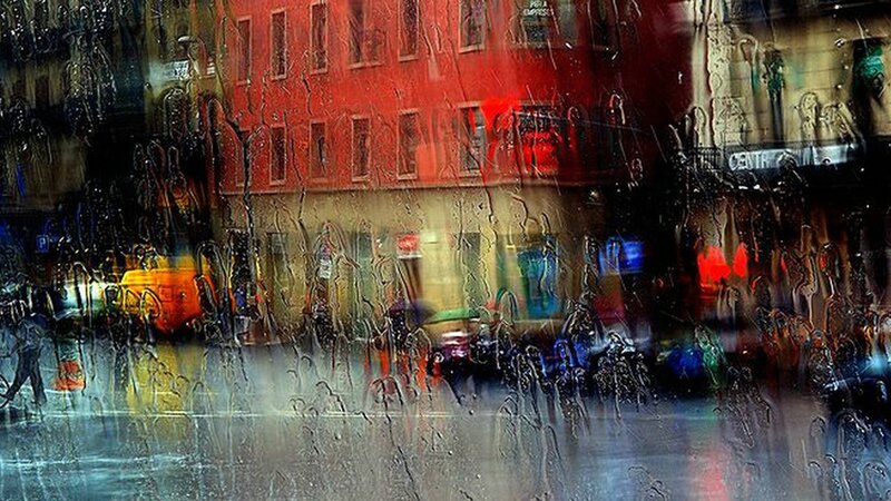 Rainy city street at night