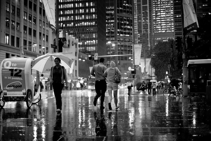 Rainy city street at night