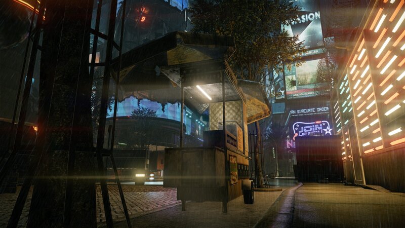 rainy city street at night