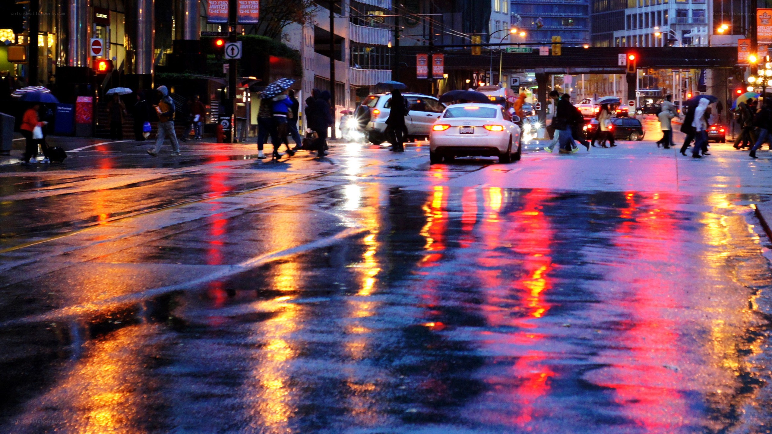 Rainy city street at night