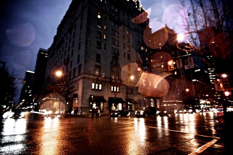 Rainy city street at night
