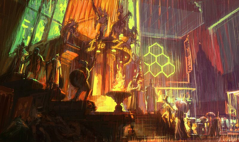 rainy city street at night