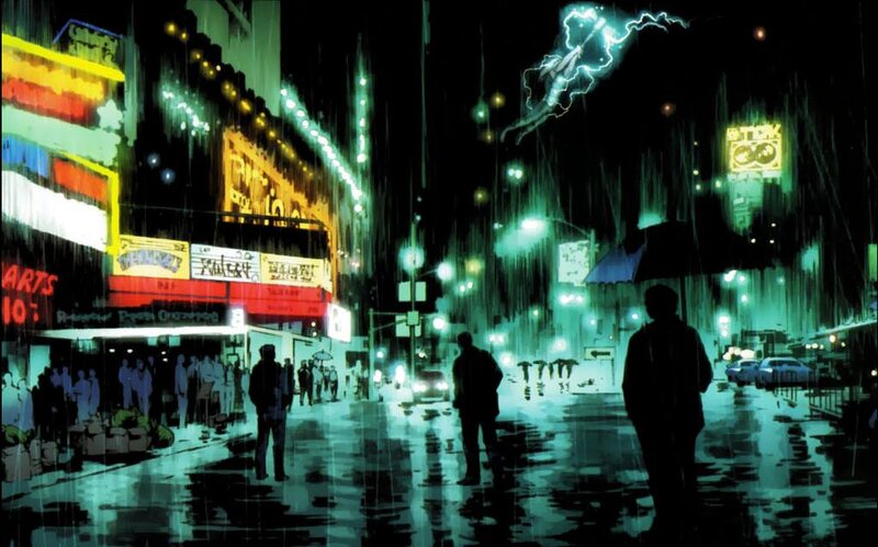 Rainy city street at night