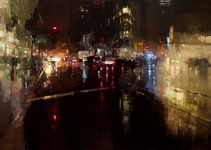 Rainy City Street at Night — Black, Dark