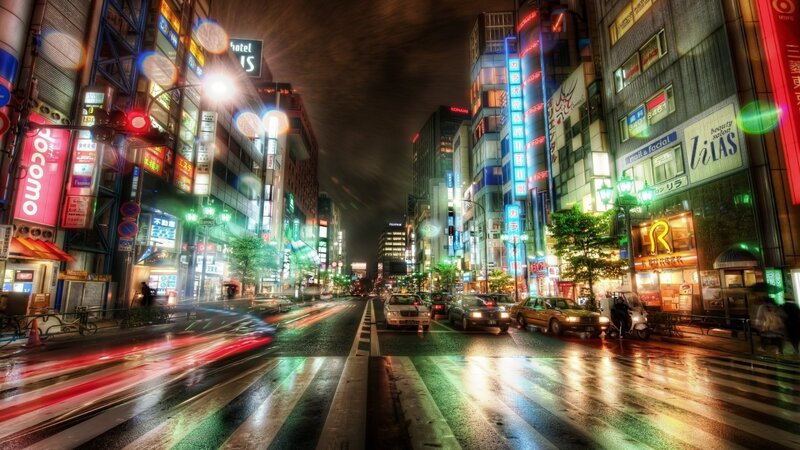 Rainy City Street at Night — Black, Dramatic