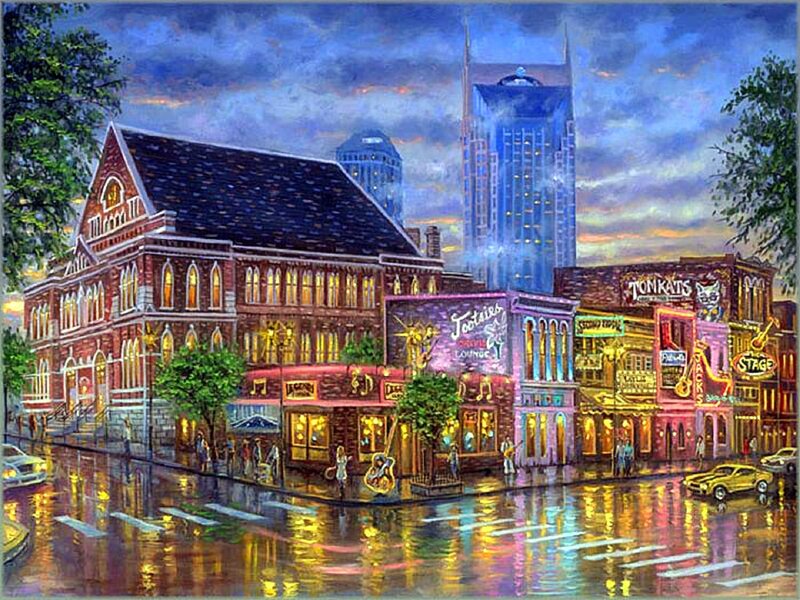 Rainy City Street at Night — Blue