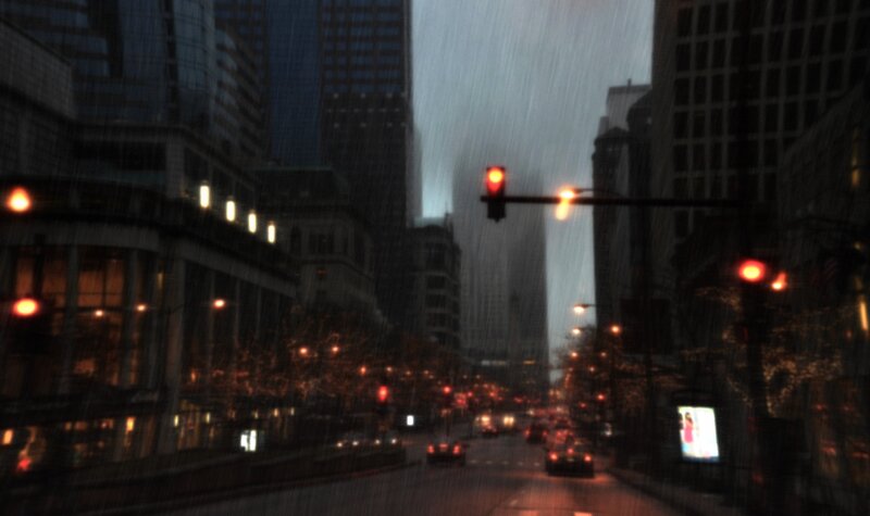 Rainy City Street at Night — Gray