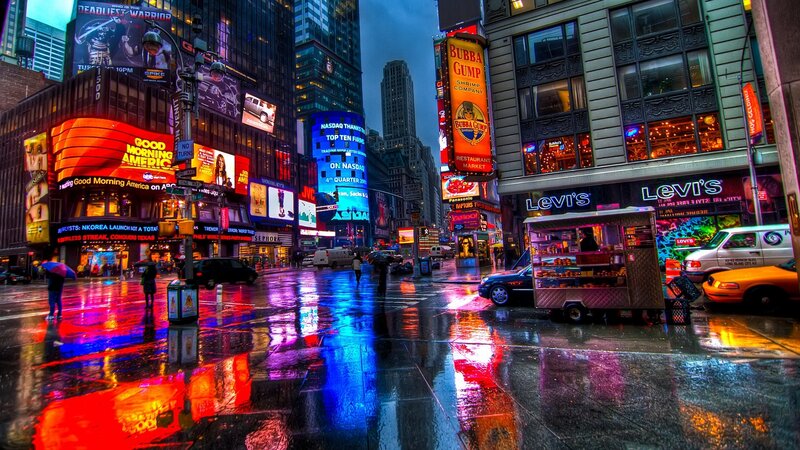 Rainy City Street at Night — Red, Dramatic