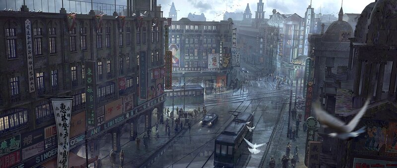 Rainy City Street — Gray, Dramatic, Afternoon