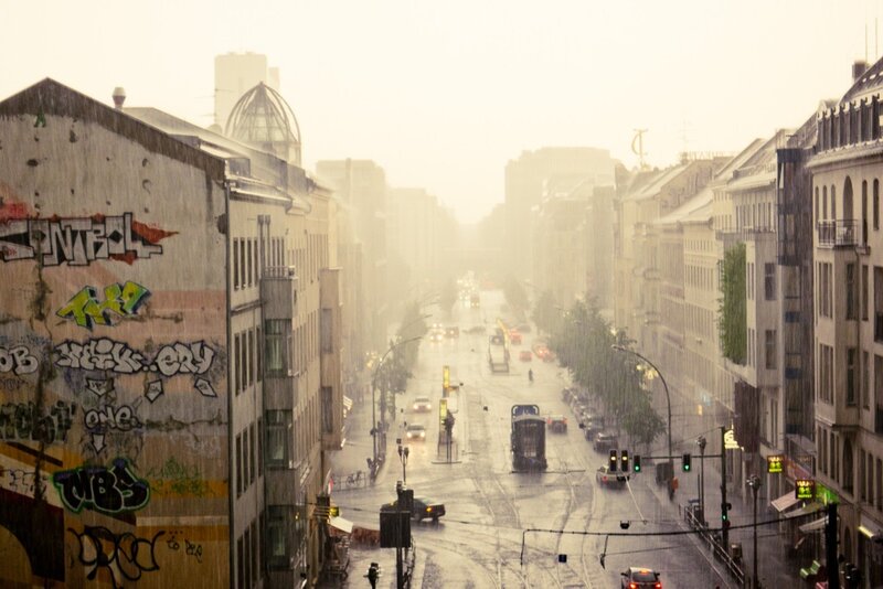Rainy City Street — Gray, Overcast