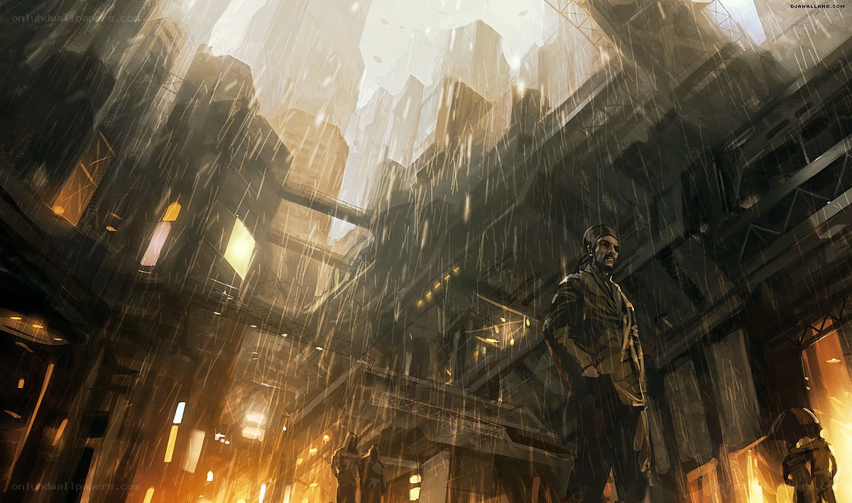 rainy city street scene