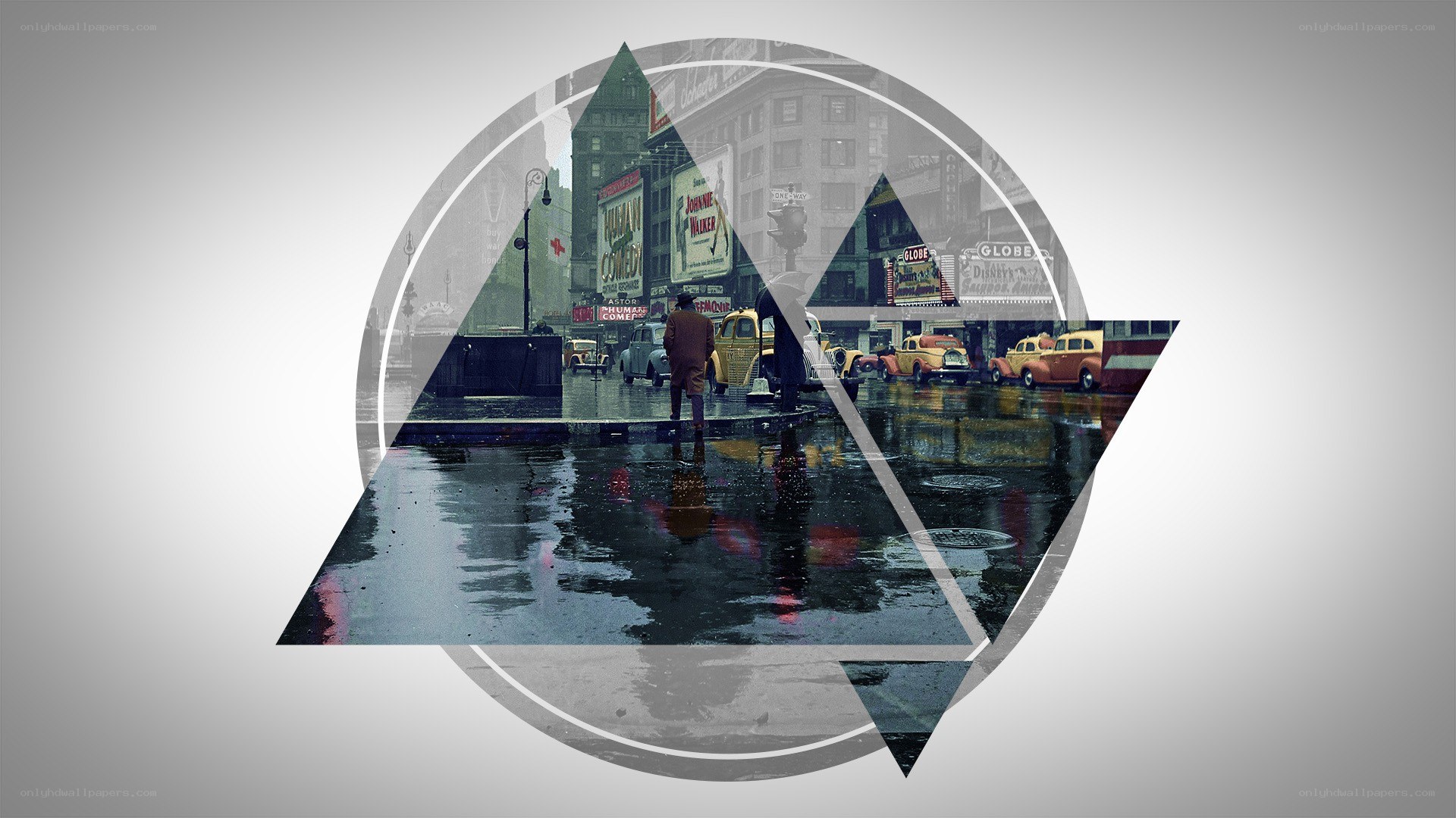 Rainy city street scene