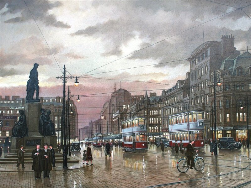 Rainy city street scene