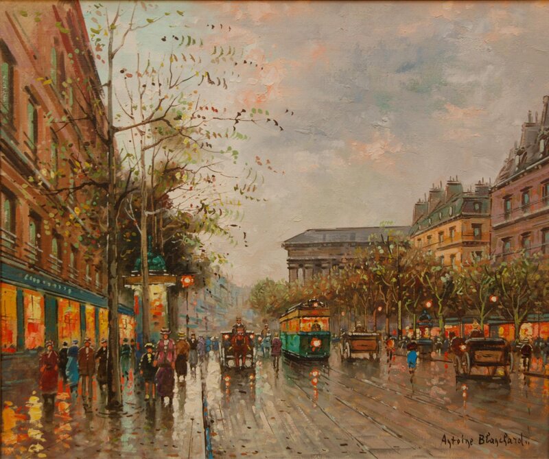 Rainy City Street Scene — Green