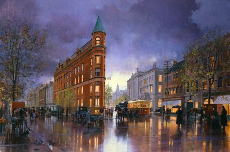 Rainy City Street Scene — Purple, Dramatic