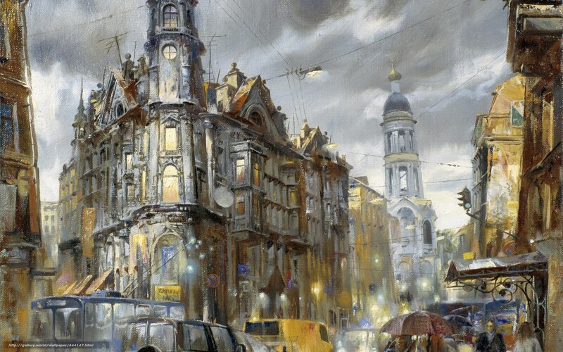 Rainy city street scene