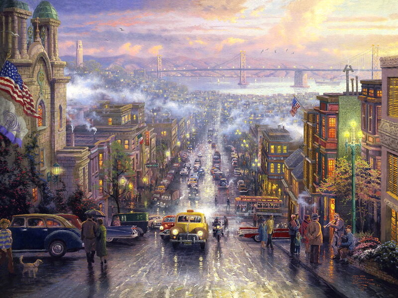 Rainy City Street Scene — Yellow