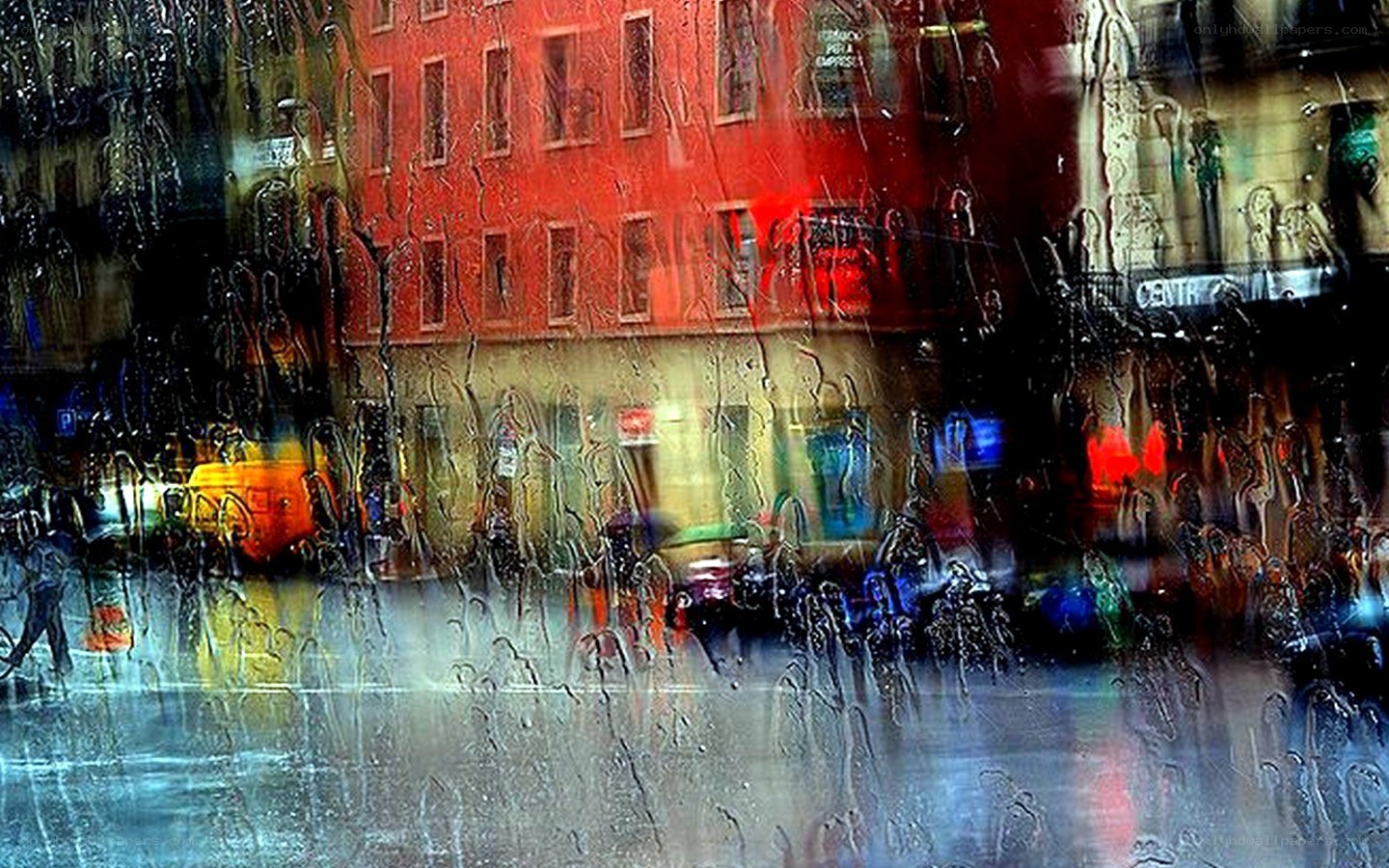 Rainy city street view