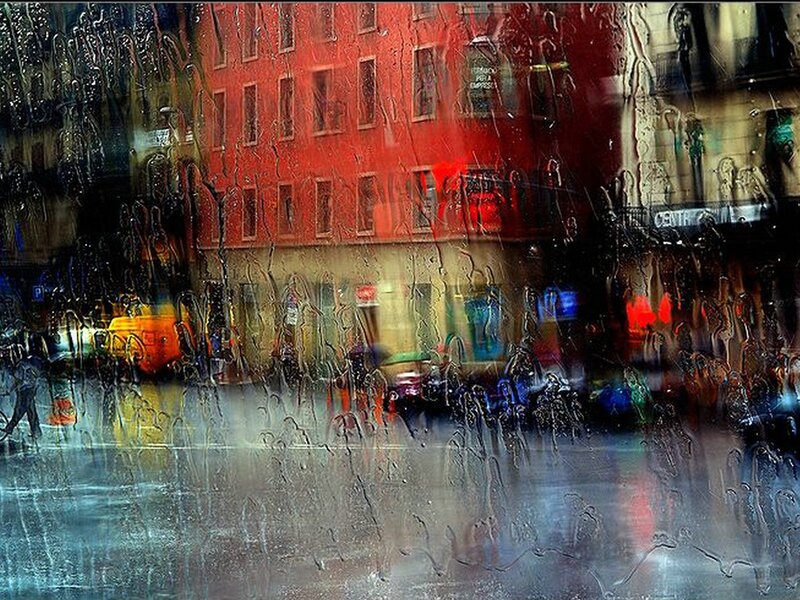 Rainy city street view