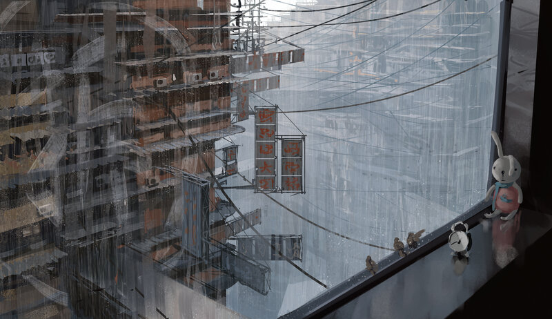 Rainy City Street View — Gray, Melancholic