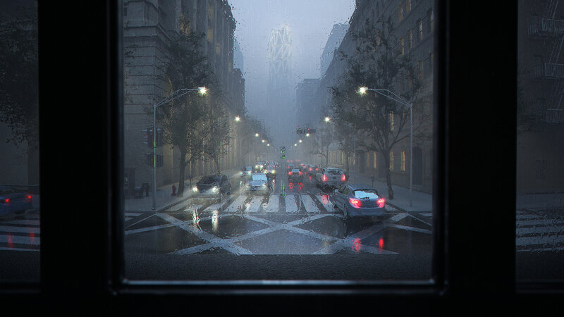 Rainy City Street View — Gray