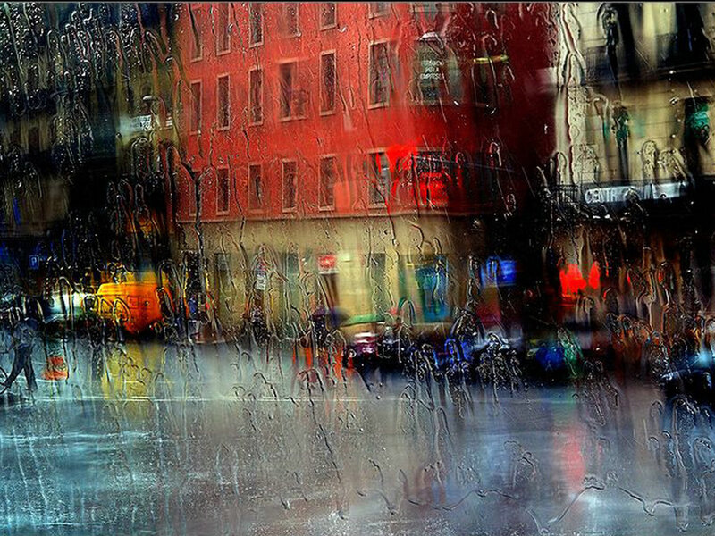 Rainy City Street View — Red, Dramatic, Night