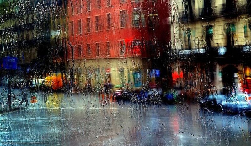 Rainy City Street View — Red, Dramatic