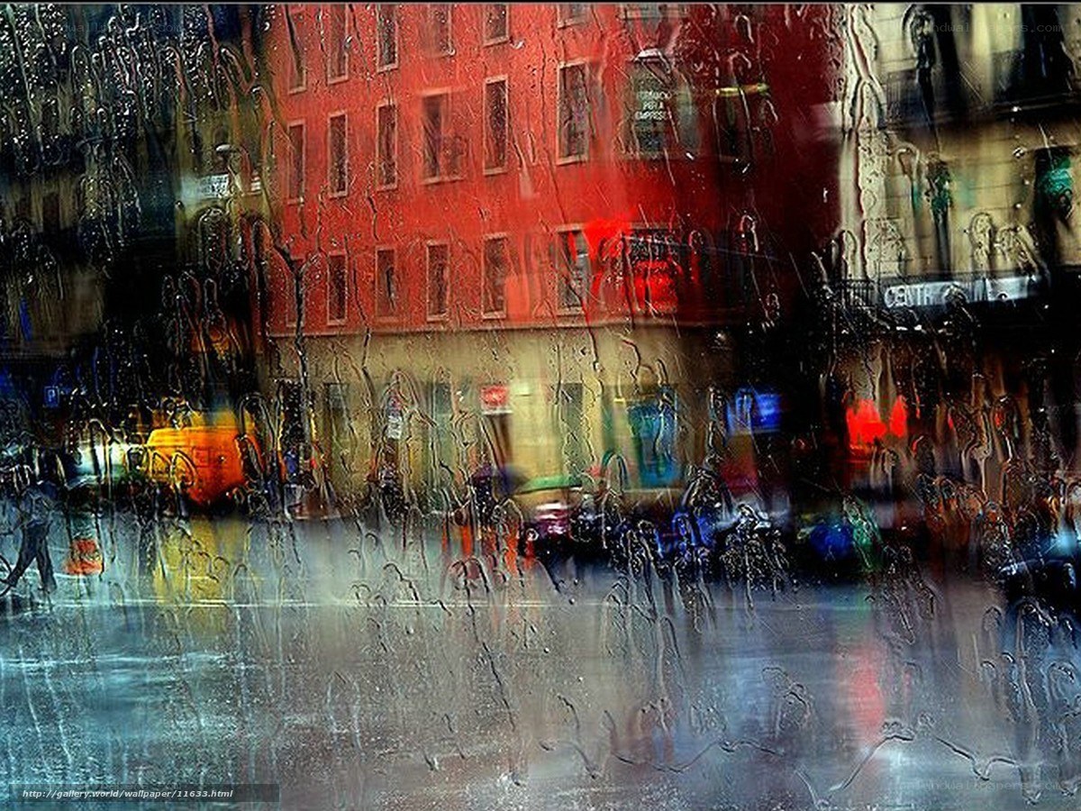 Rainy city street view