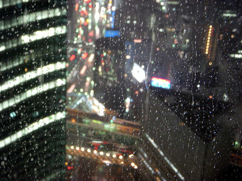 rainy city view at night
