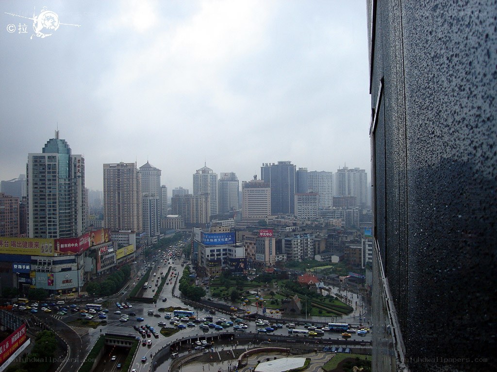 rainy city view from high-rise
