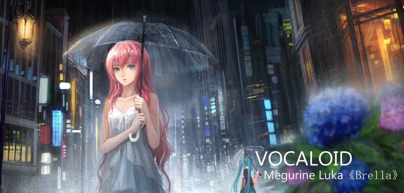 Rainy city with anime girl