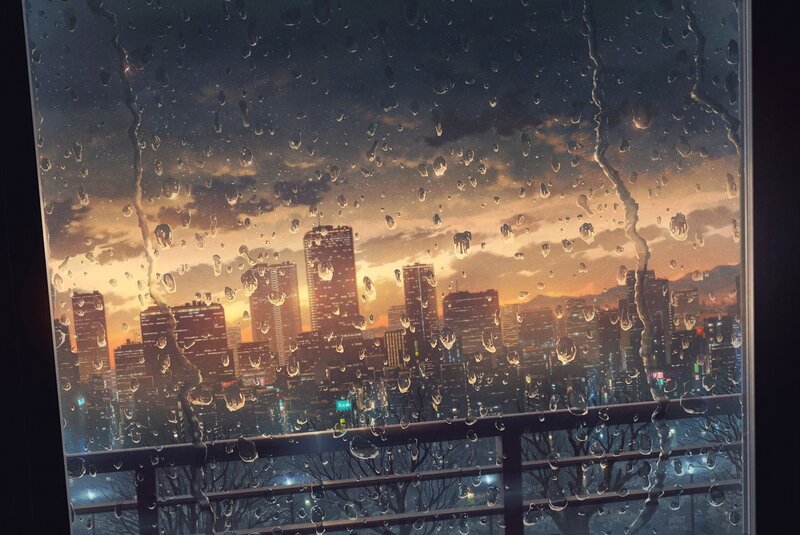 Rainy Cityscape View — Orange