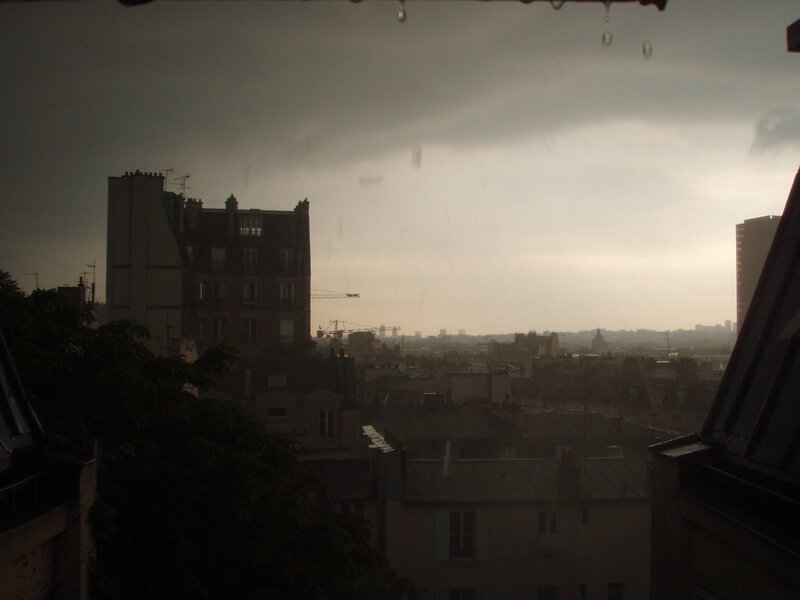 rainy cityscape view