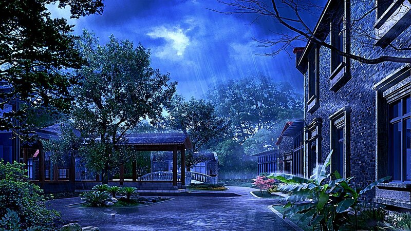 Rainy Courtyard at Night — Blue